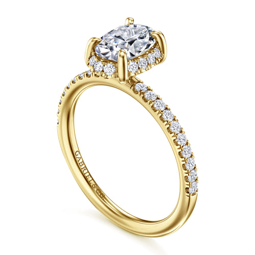 14K Yellow Gold Oval Hidden Halo Diamond Engagement Ring