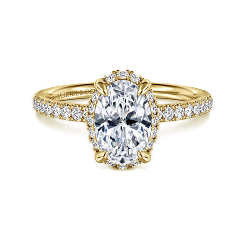 14K Yellow Gold Oval Hidden Halo Diamond Engagement Ring