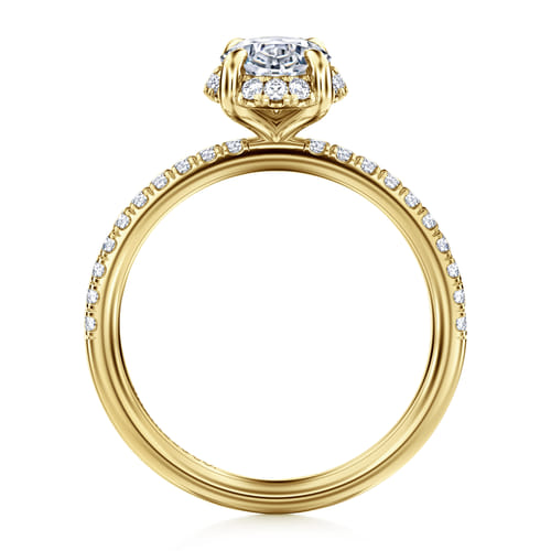 14K Yellow Gold Oval Hidden Halo Diamond Engagement Ring