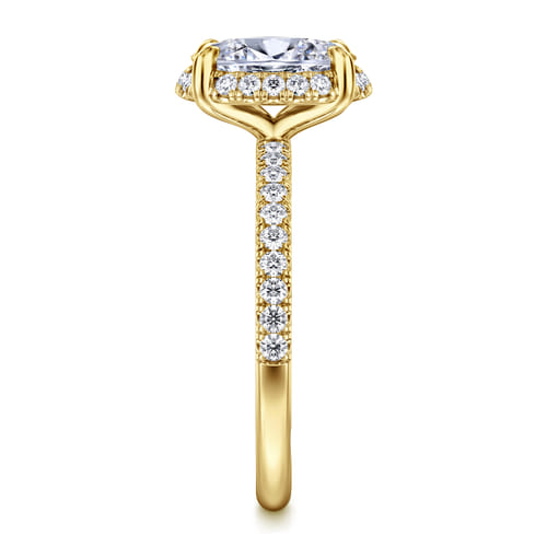 14K Yellow Gold Oval Hidden Halo Diamond Engagement Ring