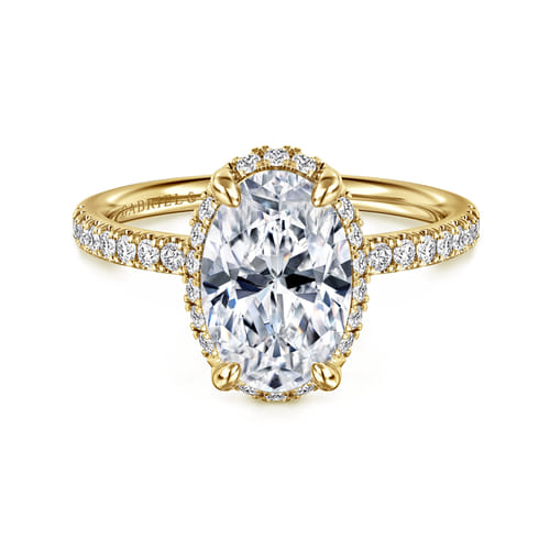 14K Yellow Gold Oval Hidden Halo Diamond Engagement Ring