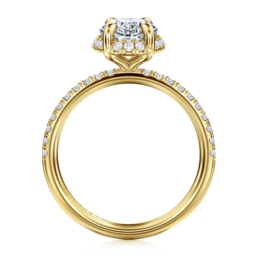 14K Yellow Gold Oval Hidden Halo Diamond Engagement Ring