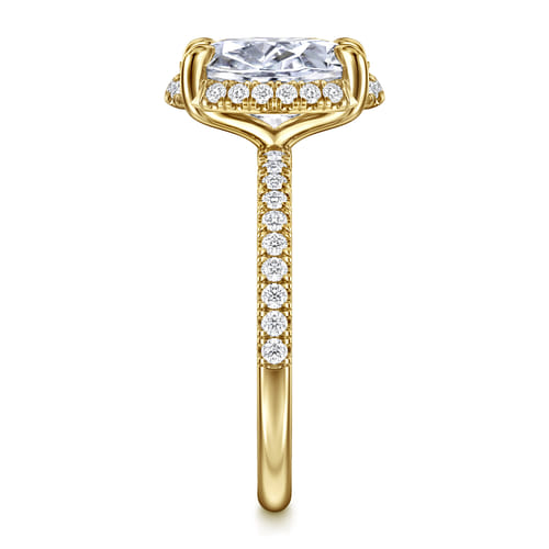 14K Yellow Gold Oval Hidden Halo Diamond Engagement Ring