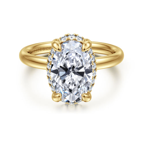 14K Yellow Gold Oval Hidden Halo Diamond Engagement Ring
