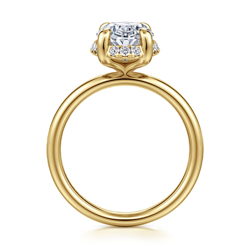 14K Yellow Gold Oval Hidden Halo Diamond Engagement Ring