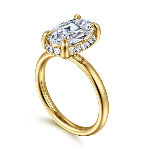14K Yellow Gold Oval Hidden Halo Diamond Engagement Ring