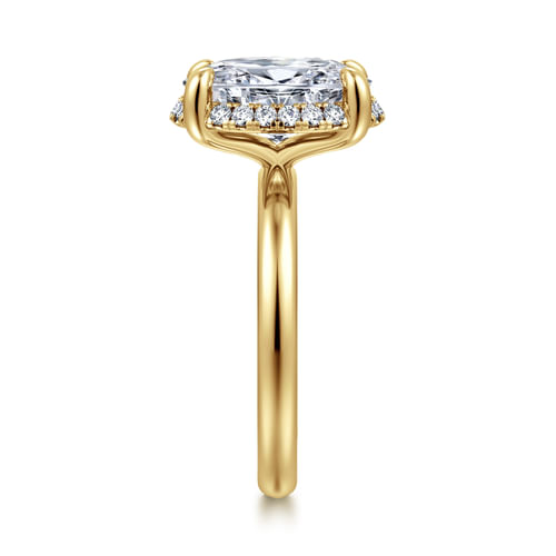 14K Yellow Gold Oval Hidden Halo Diamond Engagement Ring