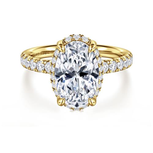 14K Yellow Gold Oval Hidden Halo Diamond Engagement Ring
