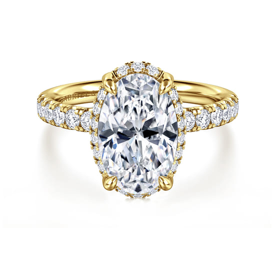 Gabriel - 14K Yellow Gold Oval Hidden Halo Diamond Engagement Ring