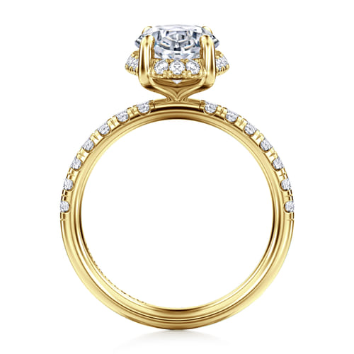 14K Yellow Gold Oval Hidden Halo Diamond Engagement Ring