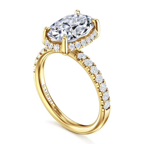 14K Yellow Gold Oval Hidden Halo Diamond Engagement Ring