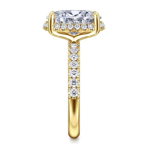 14K Yellow Gold Oval Hidden Halo Diamond Engagement Ring