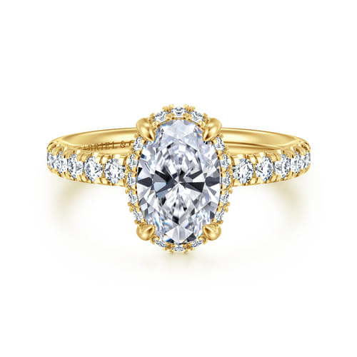 14K Yellow Gold Oval Hidden Halo Diamond Engagement Ring