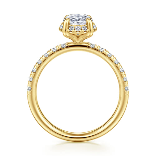 14K Yellow Gold Oval Hidden Halo Diamond Engagement Ring