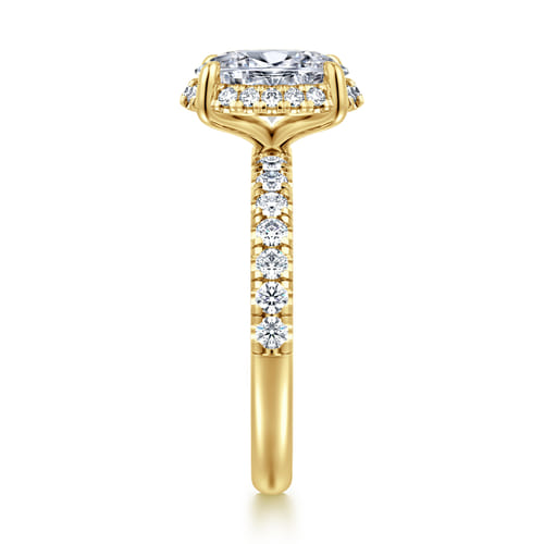 14K Yellow Gold Oval Hidden Halo Diamond Engagement Ring