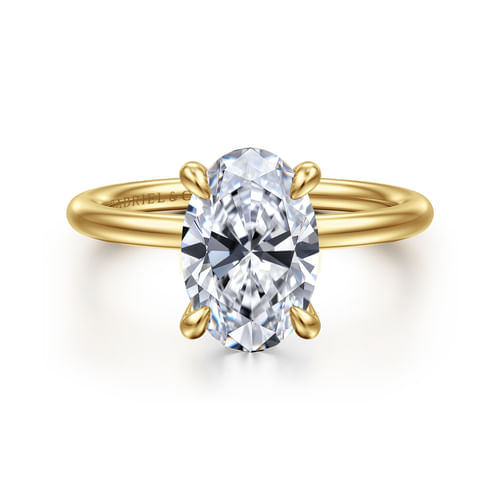 14K Yellow Gold Oval Hidden Halo Diamond Engagement Ring
