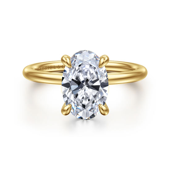 Gabriel - 14K Yellow Gold Oval Hidden Halo Diamond Engagement Ring