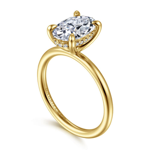 14K Yellow Gold Oval Hidden Halo Diamond Engagement Ring