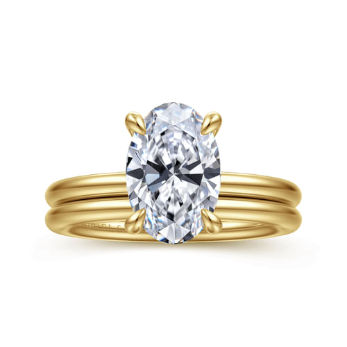 14K Yellow Gold Oval Hidden Halo Diamond Engagement Ring