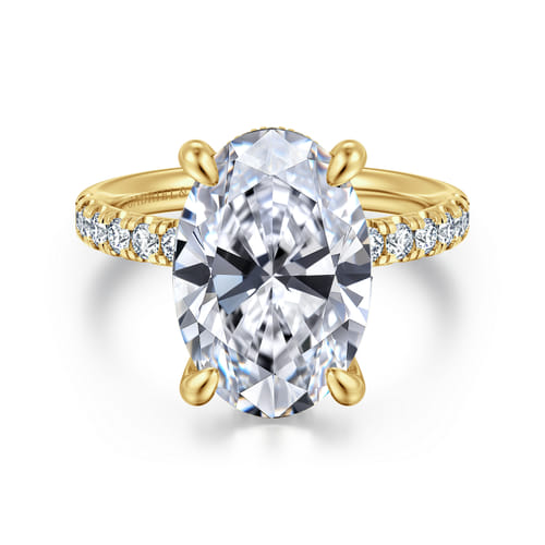 14K Yellow Gold Oval Hidden Halo Diamond Engagement Ring