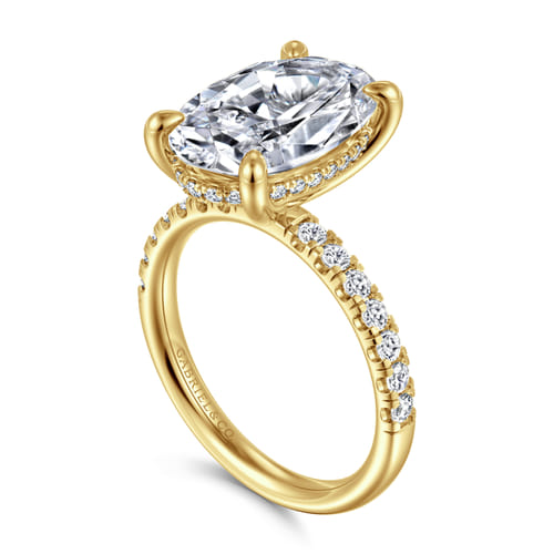 14K Yellow Gold Oval Hidden Halo Diamond Engagement Ring