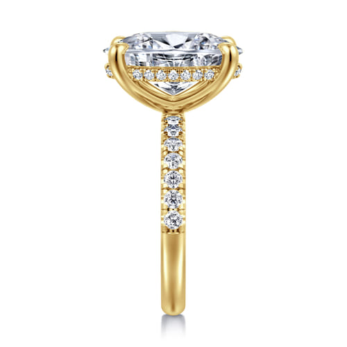 14K Yellow Gold Oval Hidden Halo Diamond Engagement Ring