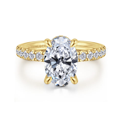 14K Yellow Gold Oval Hidden Halo Diamond Engagement Ring