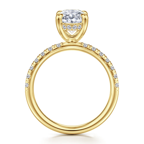 14K Yellow Gold Oval Hidden Halo Diamond Engagement Ring