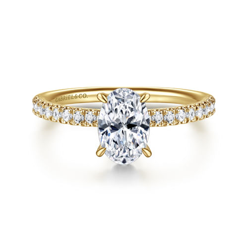 14K Yellow Gold Oval Hidden Halo Diamond and Engagement Ring