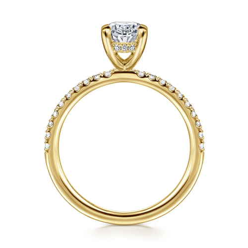 14K Yellow Gold Oval Hidden Halo Diamond and Engagement Ring
