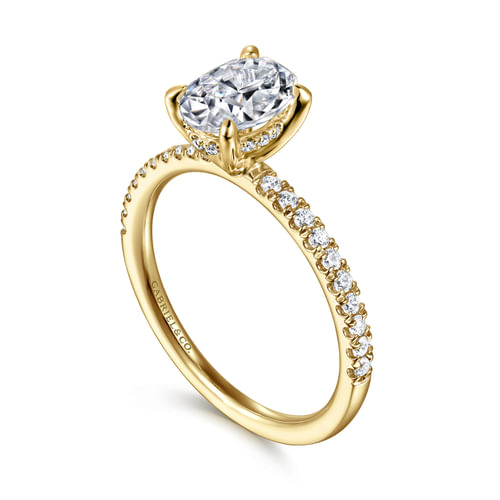 14K Yellow Gold Oval Hidden Halo Diamond and Engagement Ring