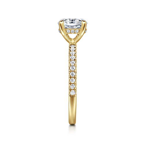 14K Yellow Gold Oval Hidden Halo Diamond and Engagement Ring
