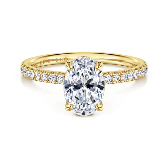 Gabriel - 14K Yellow Gold Oval Hidden Halo Diamond and Engagement Ring