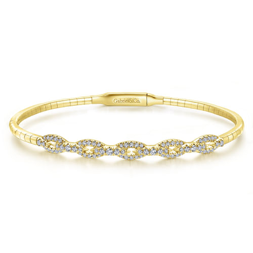 14K Yellow Gold Oval Link Diamond Bangle