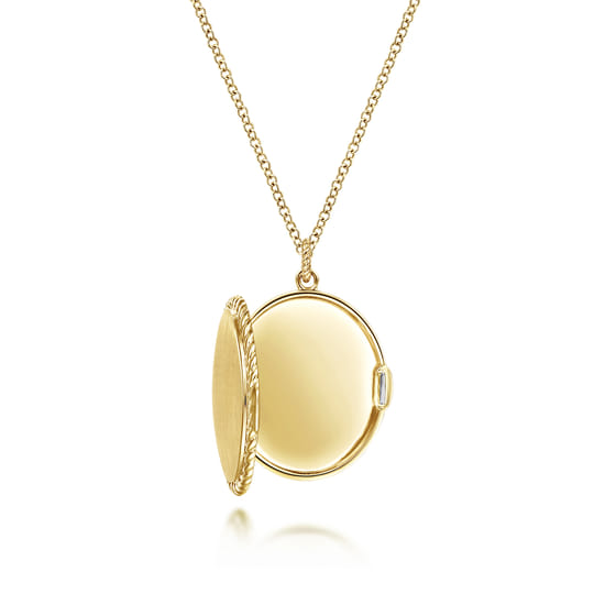 14K Yellow Gold Oval Locket Necklace with Twisted Rope Frame angle 2