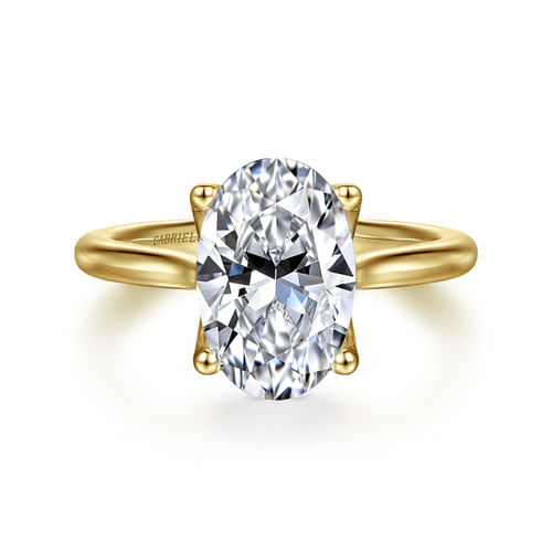 14K Yellow Gold Oval Lotus Diamond Engagement Ring