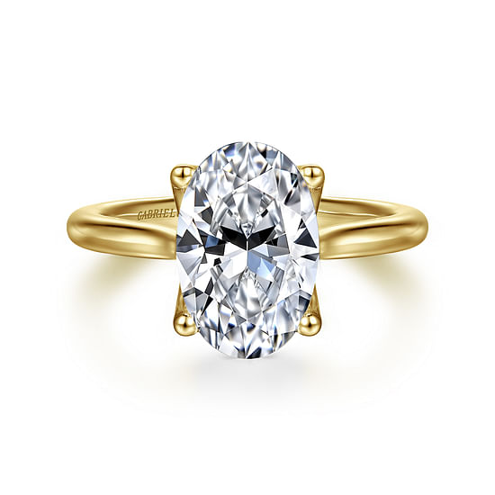 Gabriel - 14K Yellow Gold Oval Lotus Diamond Engagement Ring