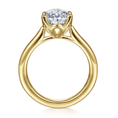 14K Yellow Gold Oval Lotus Diamond Engagement Ring
