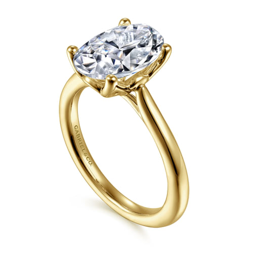 14K Yellow Gold Oval Lotus Diamond Engagement Ring