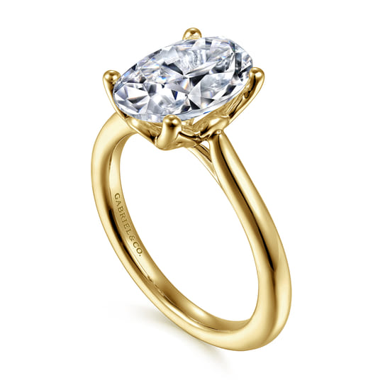 14K Yellow Gold Oval Lotus Diamond Engagement Ring angle 3