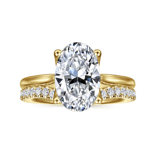 14K Yellow Gold Oval Lotus Diamond Engagement Ring angle 4