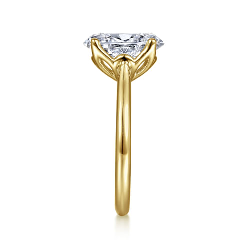 14K Yellow Gold Oval Lotus Diamond Engagement Ring