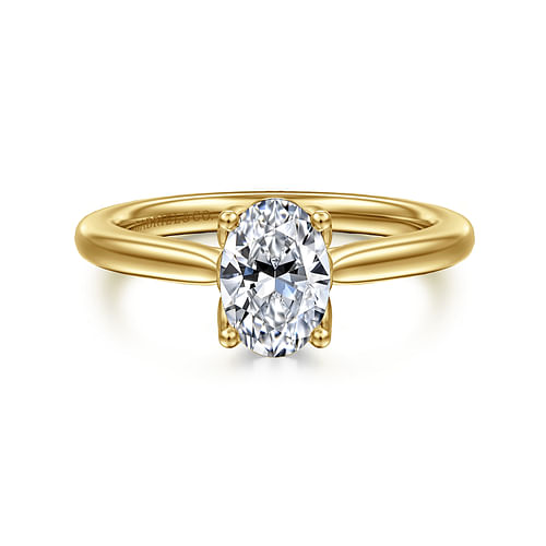 14K Yellow Gold Oval Lotus Diamond Engagement Ring