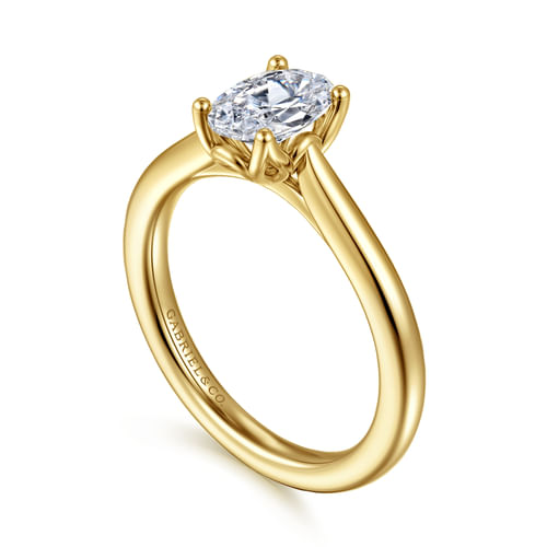 14K Yellow Gold Oval Lotus Diamond Engagement Ring