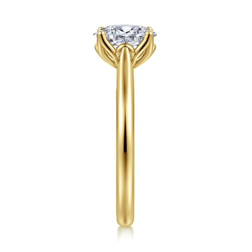 14K Yellow Gold Oval Lotus Diamond Engagement Ring
