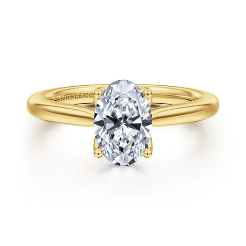 14K Yellow Gold Oval Lotus Diamond Engagement Ring