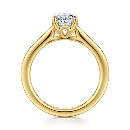 14K Yellow Gold Oval Lotus Diamond Engagement Ring