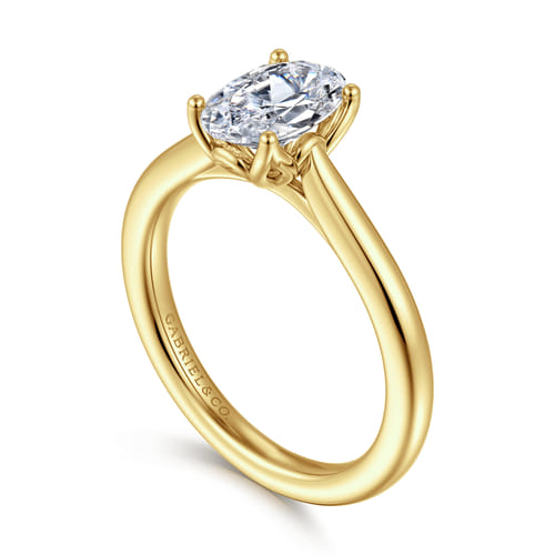14K Yellow Gold Oval Lotus Diamond Engagement Ring