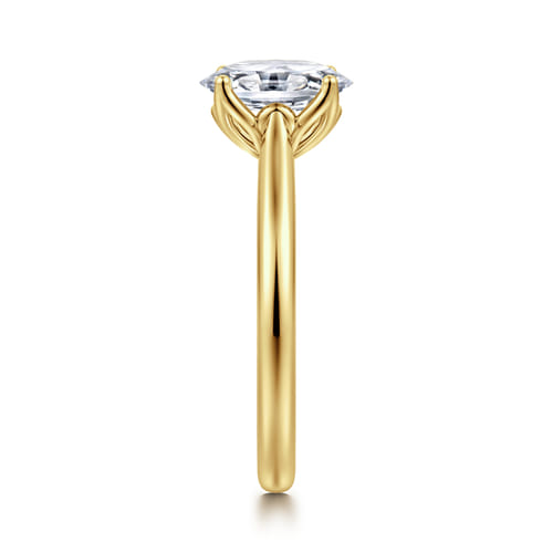 14K Yellow Gold Oval Lotus Diamond Engagement Ring