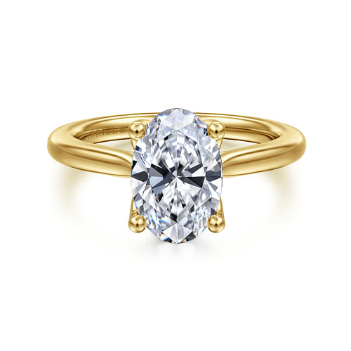 14K Yellow Gold Oval Lotus Diamond Engagement Ring